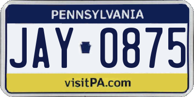 PA license plate JAY0875