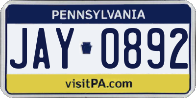 PA license plate JAY0892