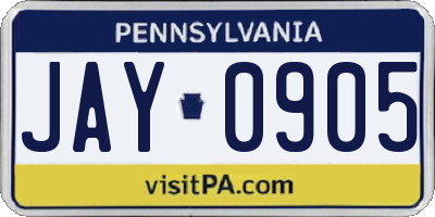 PA license plate JAY0905