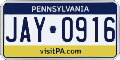 PA license plate JAY0916