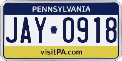 PA license plate JAY0918