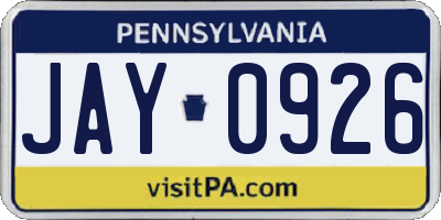 PA license plate JAY0926