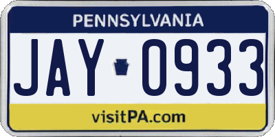 PA license plate JAY0933