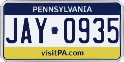 PA license plate JAY0935