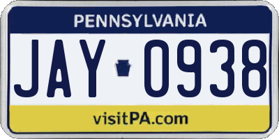 PA license plate JAY0938