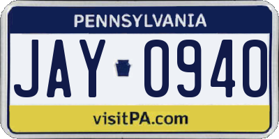 PA license plate JAY0940