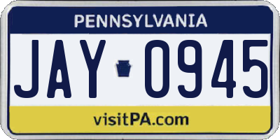 PA license plate JAY0945