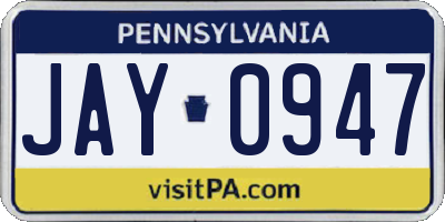 PA license plate JAY0947