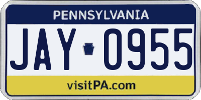 PA license plate JAY0955
