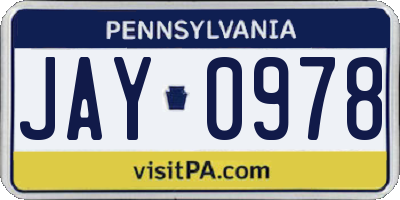 PA license plate JAY0978