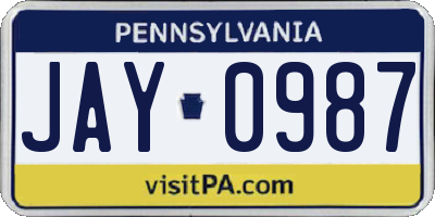 PA license plate JAY0987