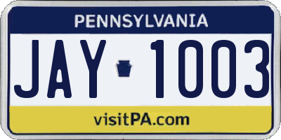 PA license plate JAY1003