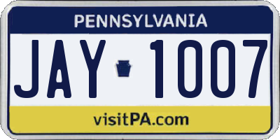 PA license plate JAY1007