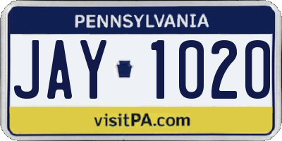 PA license plate JAY1020