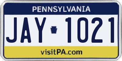 PA license plate JAY1021