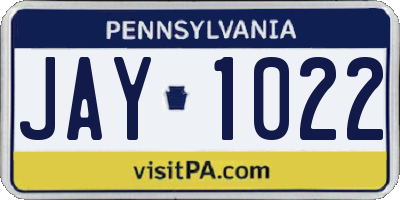PA license plate JAY1022