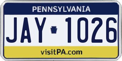 PA license plate JAY1026