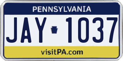 PA license plate JAY1037