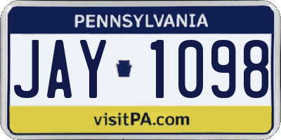 PA license plate JAY1098