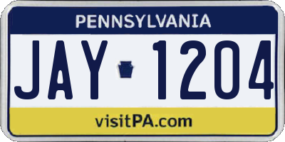 PA license plate JAY1204