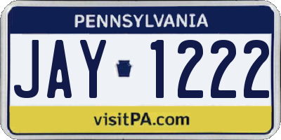 PA license plate JAY1222