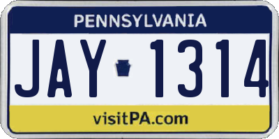 PA license plate JAY1314