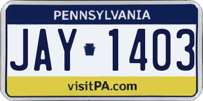 PA license plate JAY1403