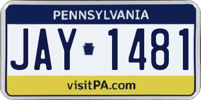 PA license plate JAY1481