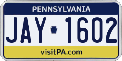 PA license plate JAY1602