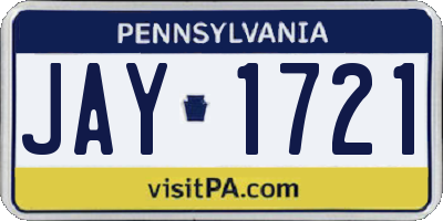 PA license plate JAY1721