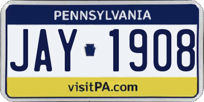PA license plate JAY1908