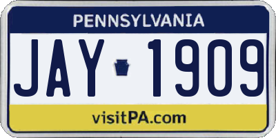 PA license plate JAY1909