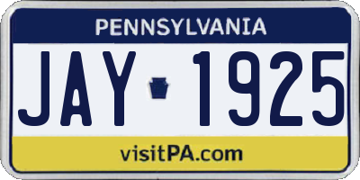 PA license plate JAY1925