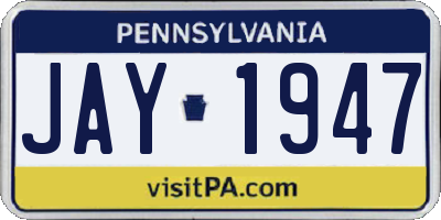 PA license plate JAY1947