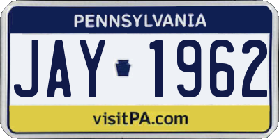 PA license plate JAY1962