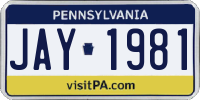 PA license plate JAY1981