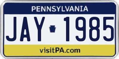 PA license plate JAY1985