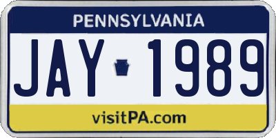PA license plate JAY1989