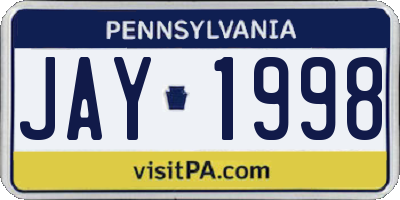 PA license plate JAY1998
