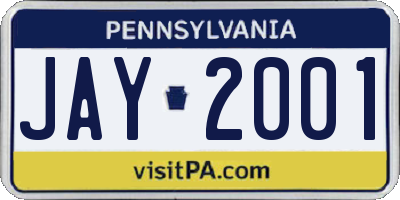 PA license plate JAY2001