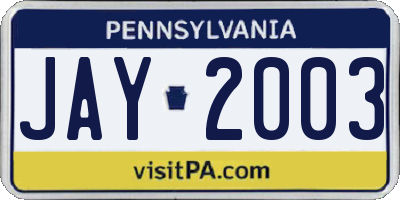 PA license plate JAY2003