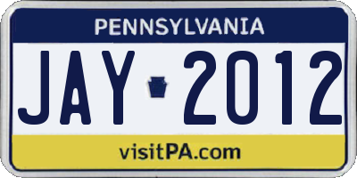 PA license plate JAY2012