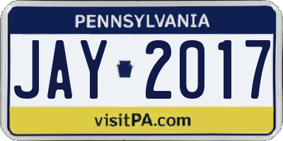 PA license plate JAY2017