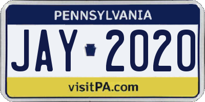 PA license plate JAY2020