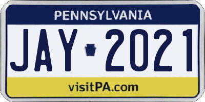 PA license plate JAY2021