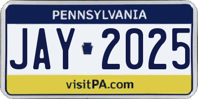 PA license plate JAY2025