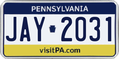 PA license plate JAY2031