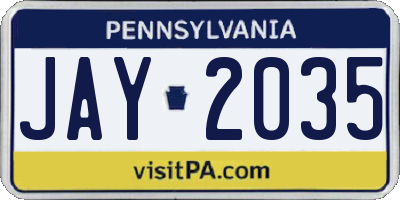 PA license plate JAY2035