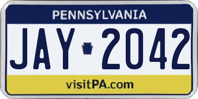 PA license plate JAY2042