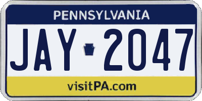PA license plate JAY2047